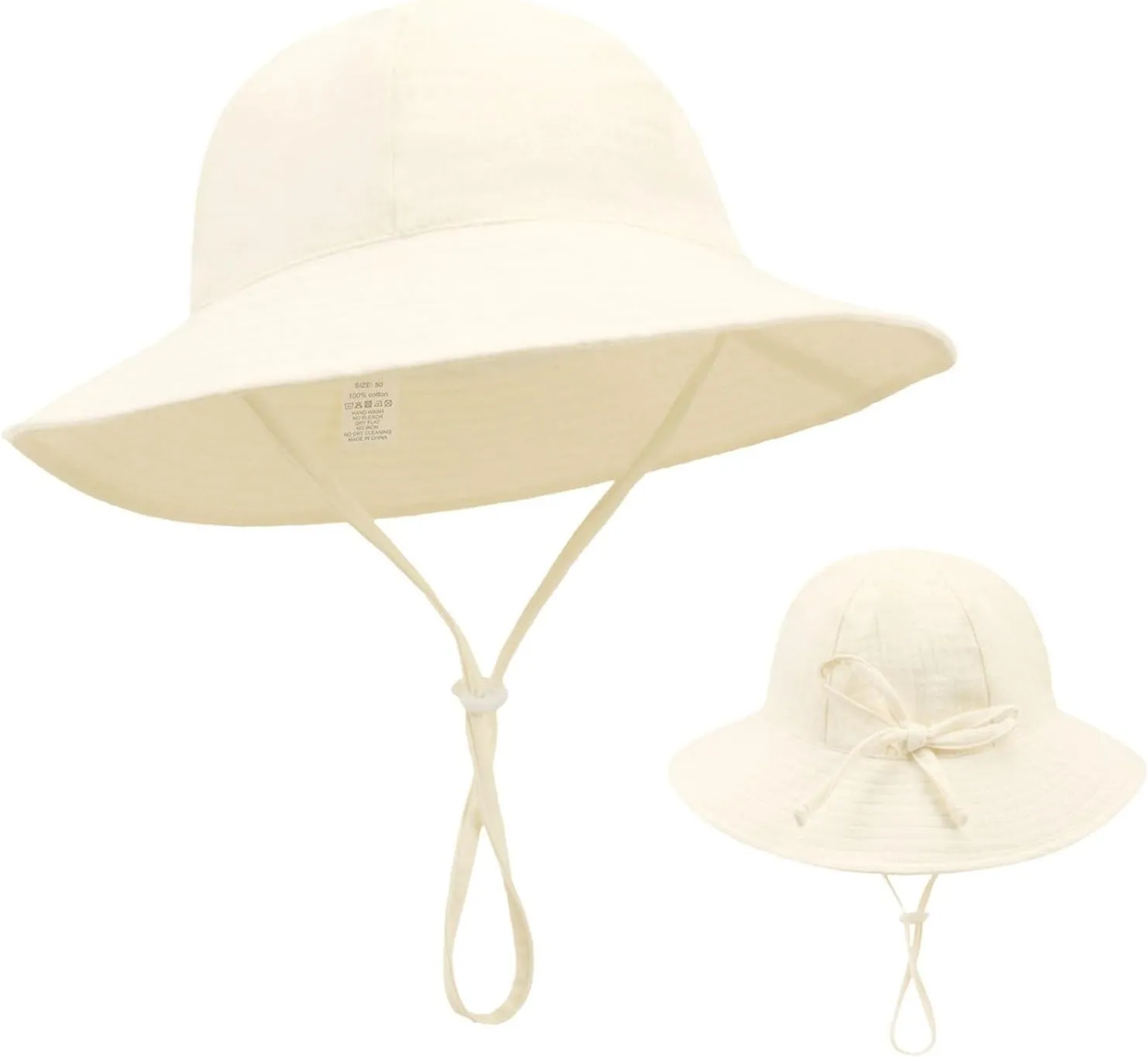 Baby Boys Girls Bucket Caps Plain Basic Wide Brim Adjustable Chin-Strap Lightweight Outdoor Hiking Sun Hats Beach Hat 1-3Y