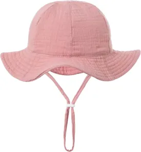 Beach Hats for Baby Kids 2025 Lightweight Breathable Adjustable Chin-Strap Beach Hats Comfy Wide Brim Bucket Hat 3-12 Months