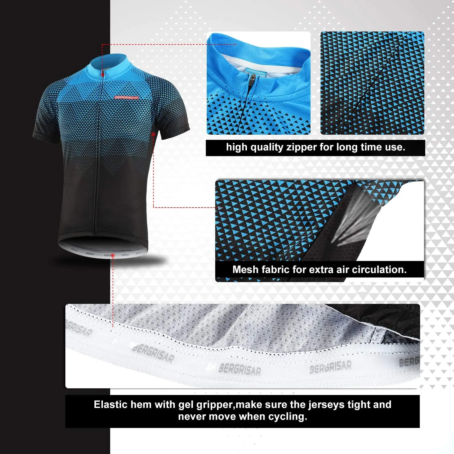 BERGRISAR Men's Cycling Jerseys Short Sleeves Bike Shirt