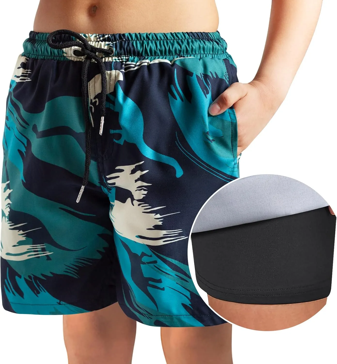 Boys Swim Trunks Bathing Suit Swim Shorts with Boxer Brief Liner Quick Dry Beach Swimsuit Compression