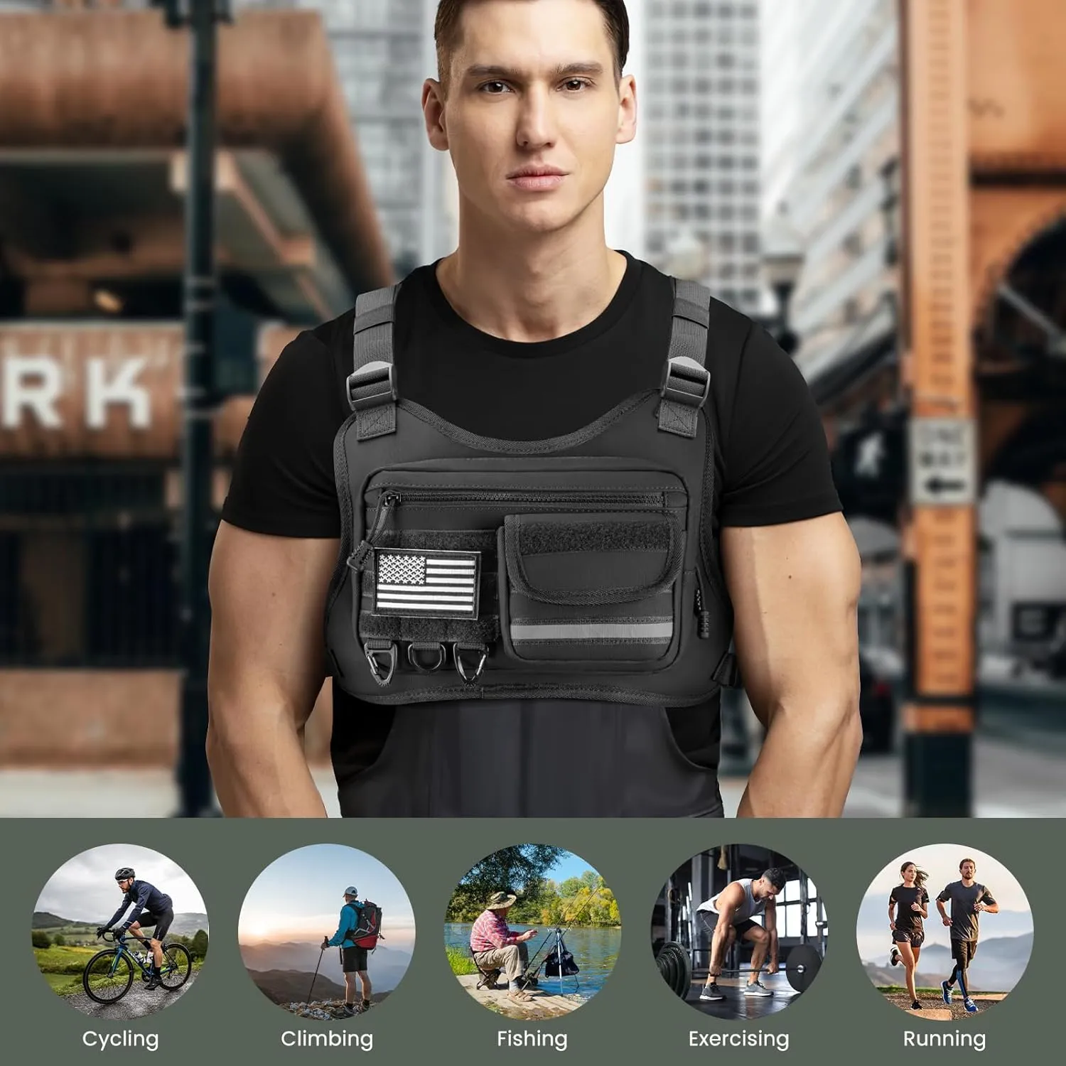 Chest Bag for Men Women, Tactical Vest with Removal Pistol Holster, Chest Pack for Hiking, Cycling, Workouts