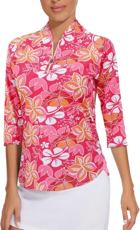 Cucuchy Womens Golf Shirt Quick Dry 3/4 Sleeve Quarter Zip Polo Workout Tops Tennis Shirts S-XXL