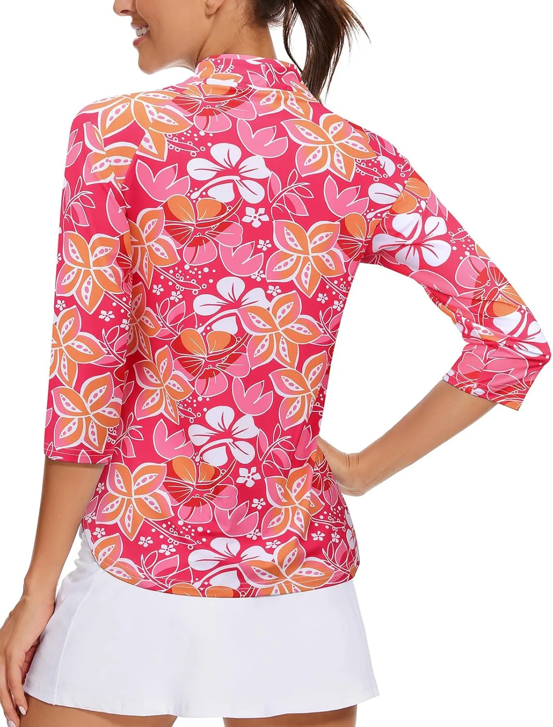 Cucuchy Womens Golf Shirt Quick Dry 3/4 Sleeve Quarter Zip Polo Workout Tops Tennis Shirts S-XXL