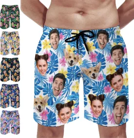 Custom Mens Swim Trunks Personalized Swim Shorts with Face Tropical Quick Dry Swim Suits Beach Board Shorts Bathing Suit
