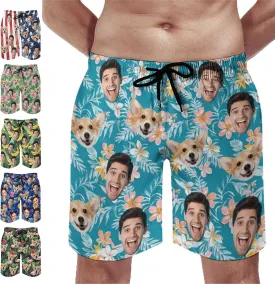 Custom Mens Swim Trunks Personalized Swim Shorts with Face Tropical Quick Dry Swim Suits Beach Board Shorts Bathing Suit