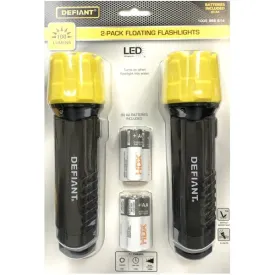 Defiant LED Floating Flashlights with Batteries Combo Pack - 100 Lumens (2 Pack) Floats in Water, Auto-on Light When in Water
