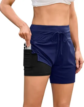 difficort Women's 7" Swim Board Shorts High Waisted Bathing Suit Bottoms Beach Swimming Shorts with Compression Liner
