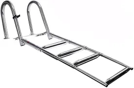 Dock Boat Ladders Heavy Duty 4 Step Boat Ladder with Retaining Strap, Stainless Steel Custom Swim Deck Ladder with Pedal Hand Railing Ladder,440 Lbs Capacity