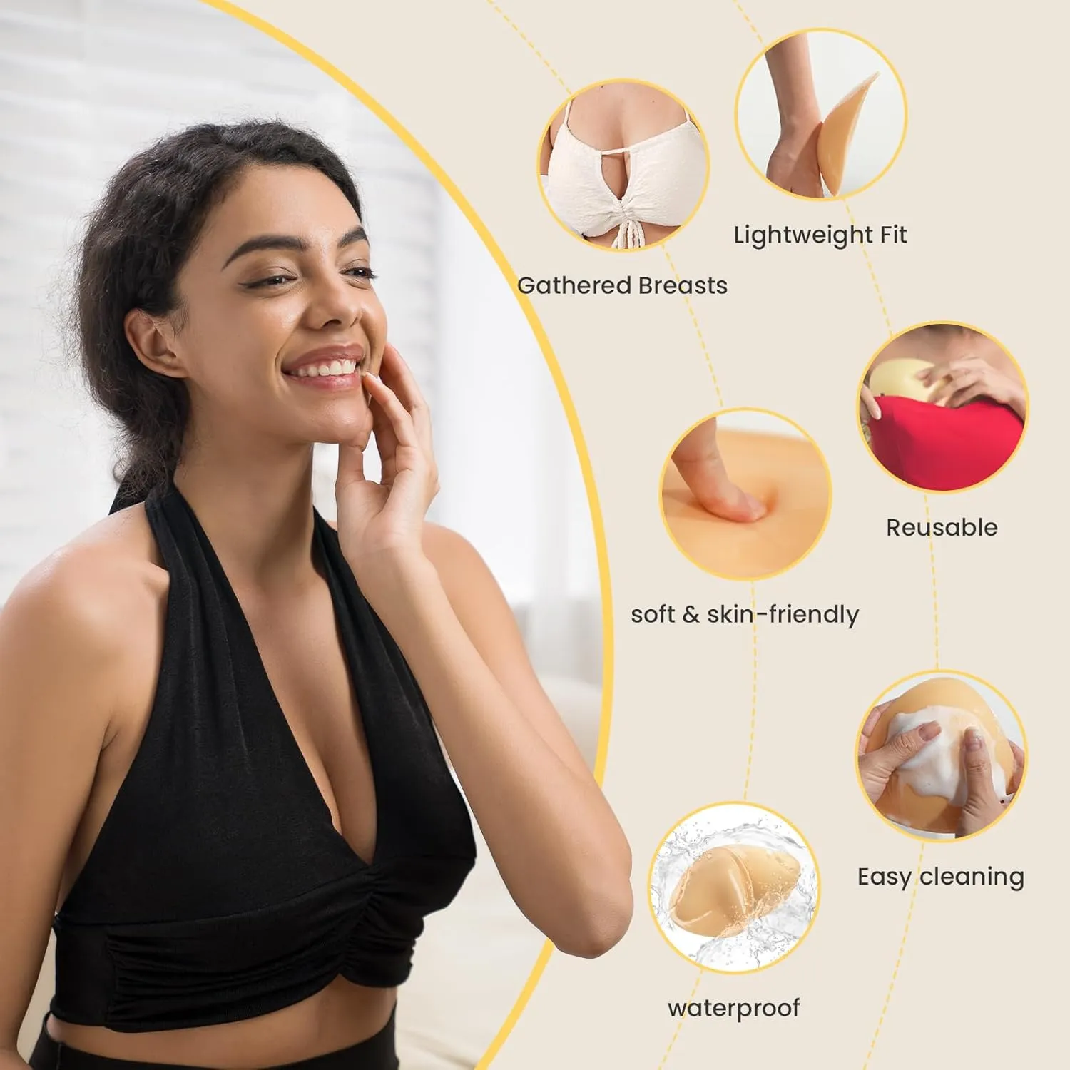 Double Sided Sticky Bra Inserts Reusable Push Up Lift Self Adhesive Bra Pads for Bikini Swimsuit Sports Strapless Bra