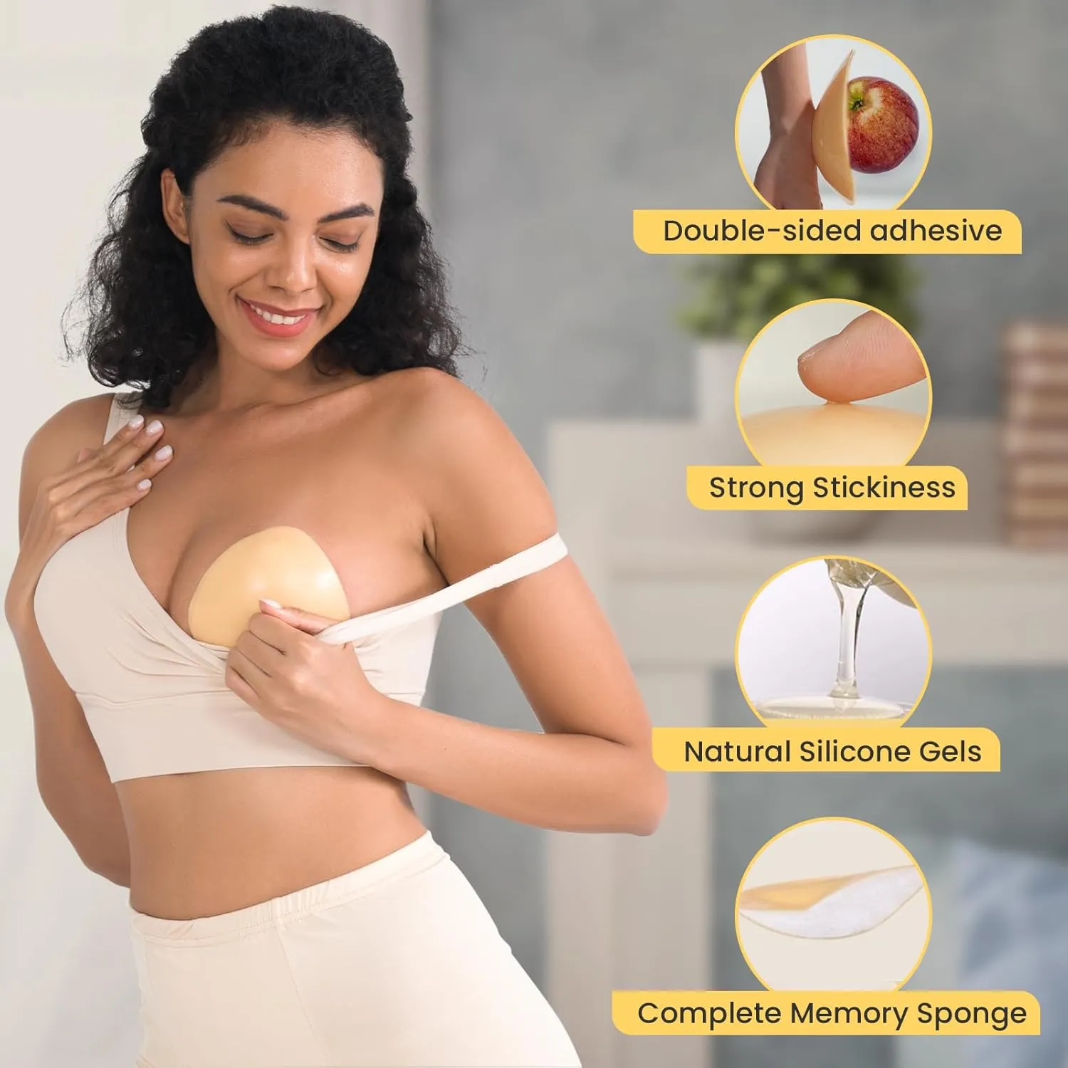 Double Sided Sticky Bra Inserts Reusable Push Up Lift Self Adhesive Bra Pads for Bikini Swimsuit Sports Strapless Bra
