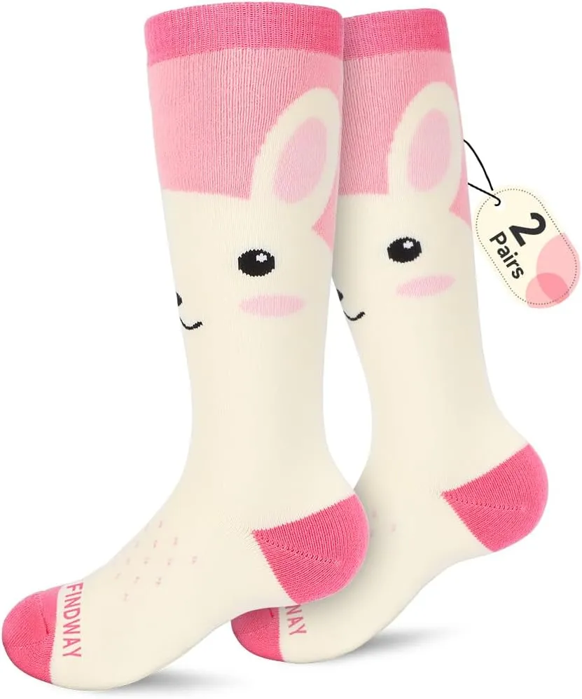 findway Kids Ski Socks, 2 Pairs Knee-high Warm Thermal Winter Snowboard Socks for Girls Boys Toddler
