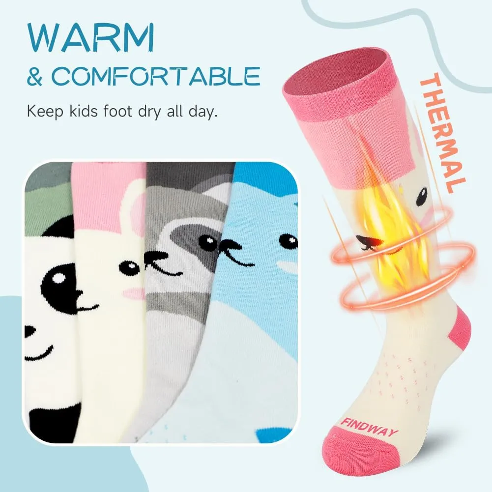 findway Kids Ski Socks, 2 Pairs Knee-high Warm Thermal Winter Snowboard Socks for Girls Boys Toddler