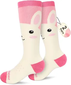 findway Kids Ski Socks, 2 Pairs Knee-high Warm Thermal Winter Snowboard Socks for Girls Boys Toddler