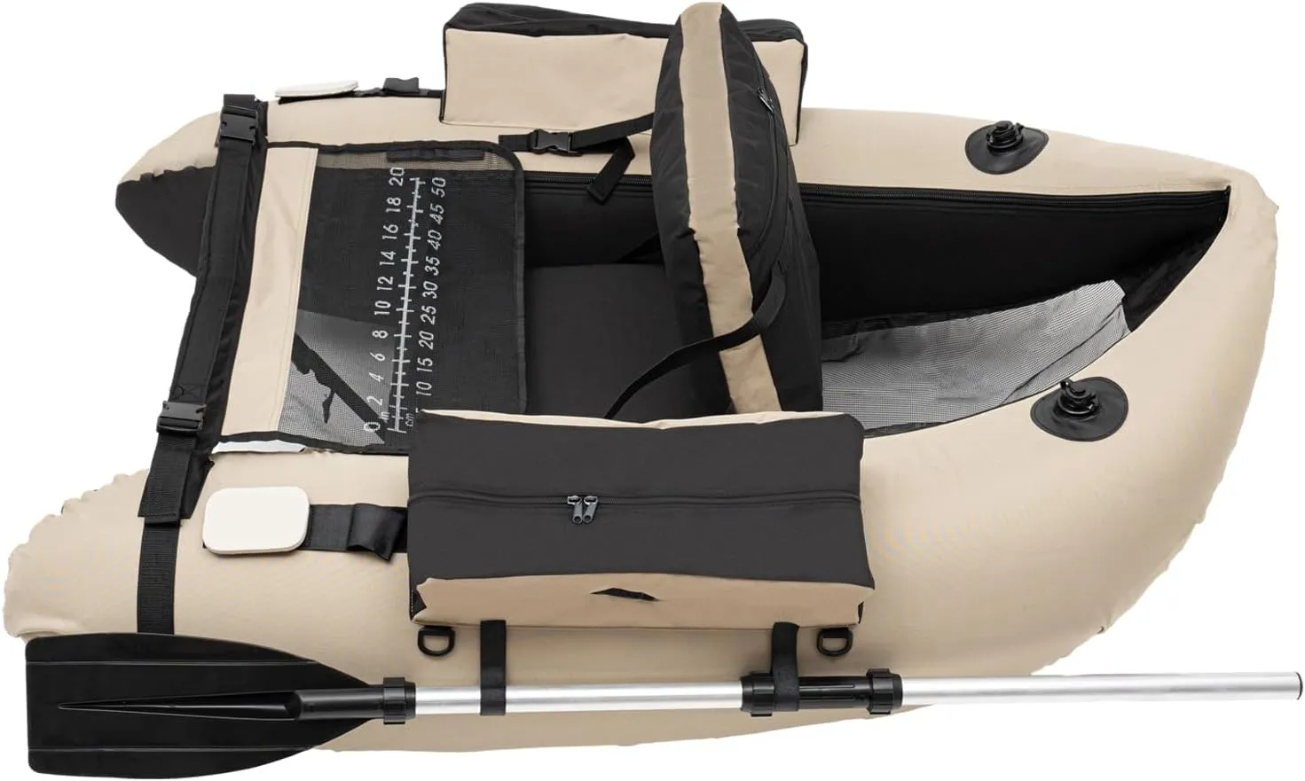 Fishing Float Tube, 286.6LBS Portable Inflatable Float Tube for Adults Fishing, Outdoor Backpack Belly Boat Raft with Paddle, Pump, Fish Ruler, Storage Pockets, Adjustable Straps (Khaki)