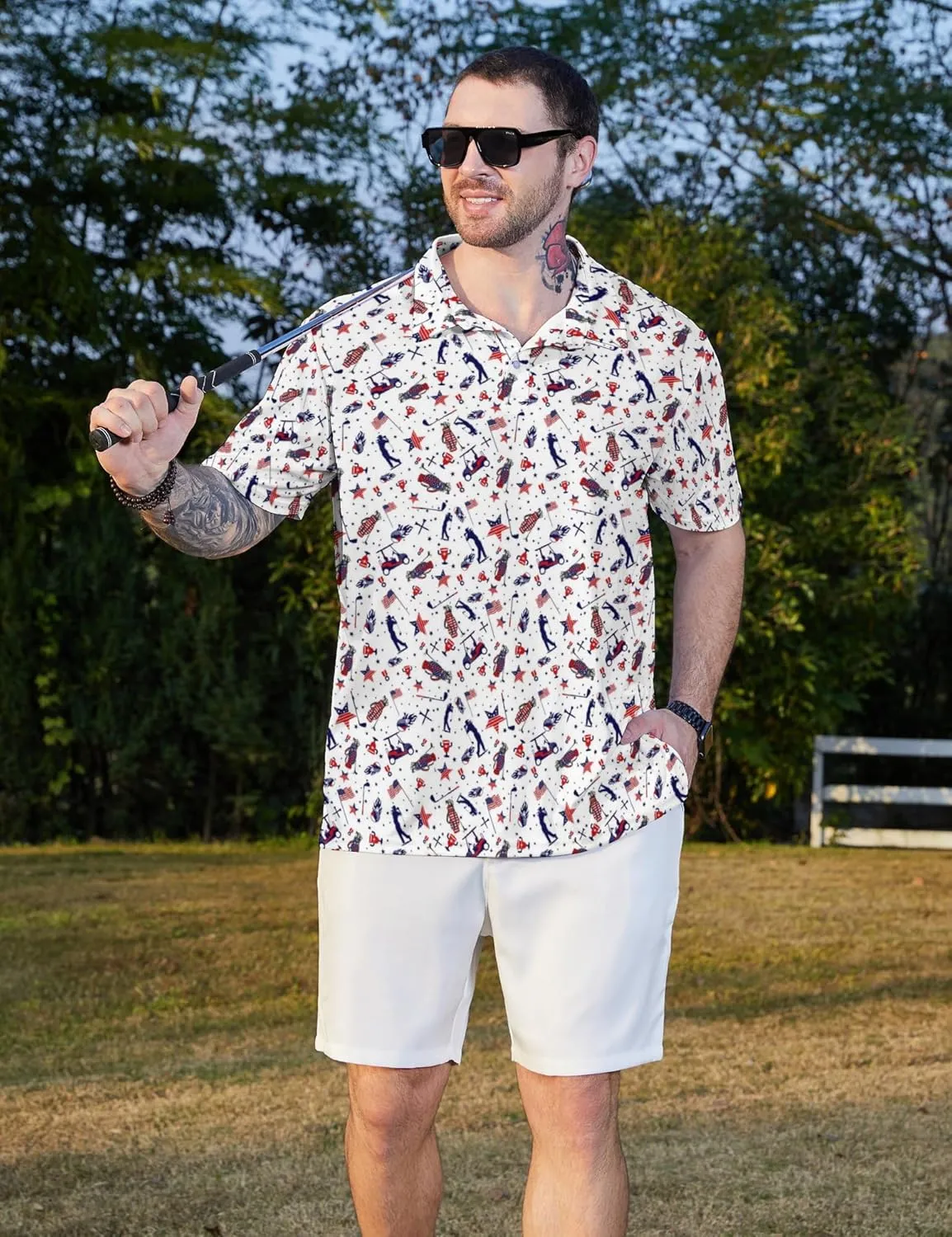 Golf Polo Shirts for Men Funny Short Sleeve Polo Shirts Golf Gifts Quick Dry Moisture Wicking Mens Hawaiian Polos Shirt