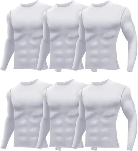 Hicarer 6 Pack Men's Athletic Compression Shirts Long Sleeve Workout Running Undershirt Thermal Sport Base Layer Top