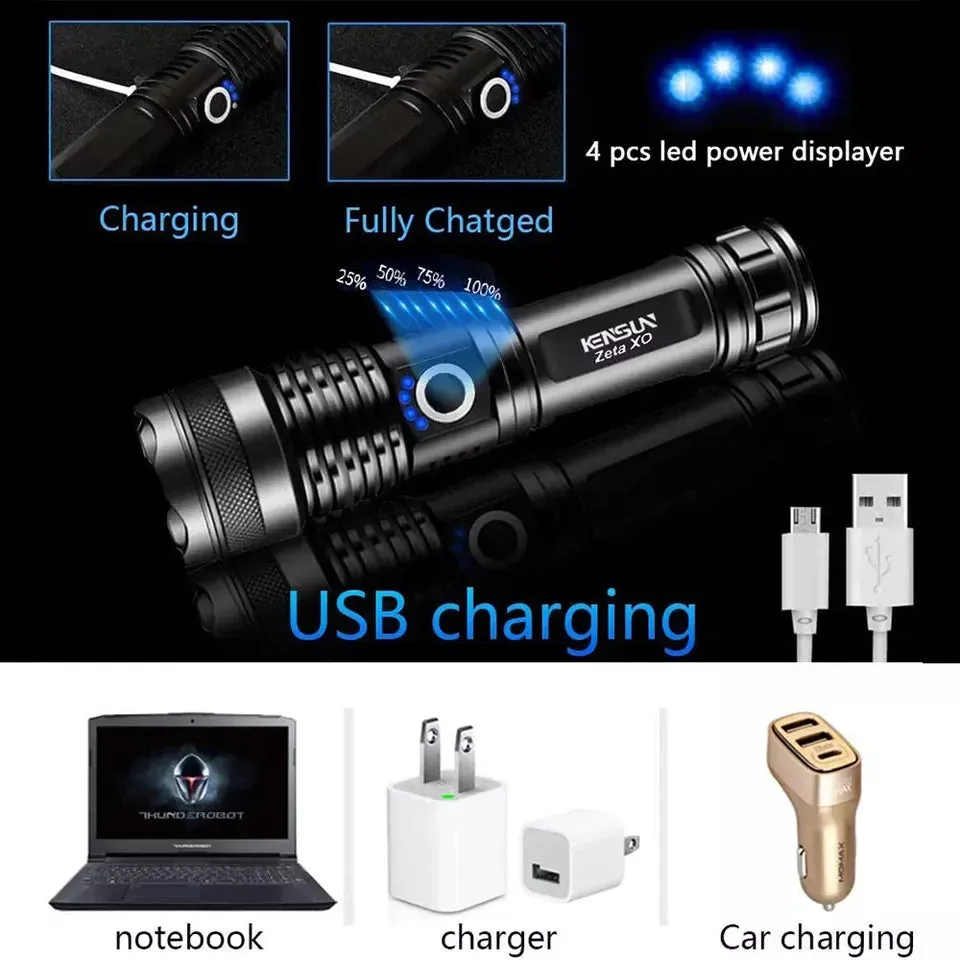 High Powered Super Bright Flashlight LED Rechargeable Torch Lamp