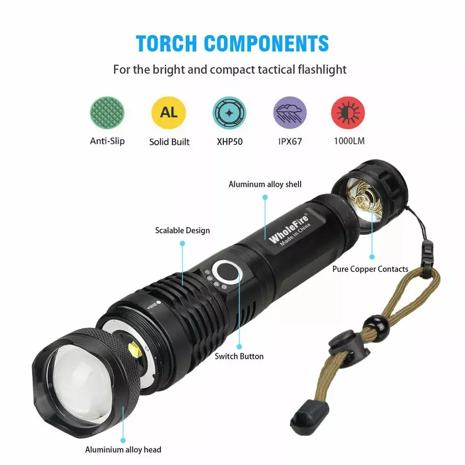 High Powered Super Bright Flashlight LED Rechargeable Torch Lamp