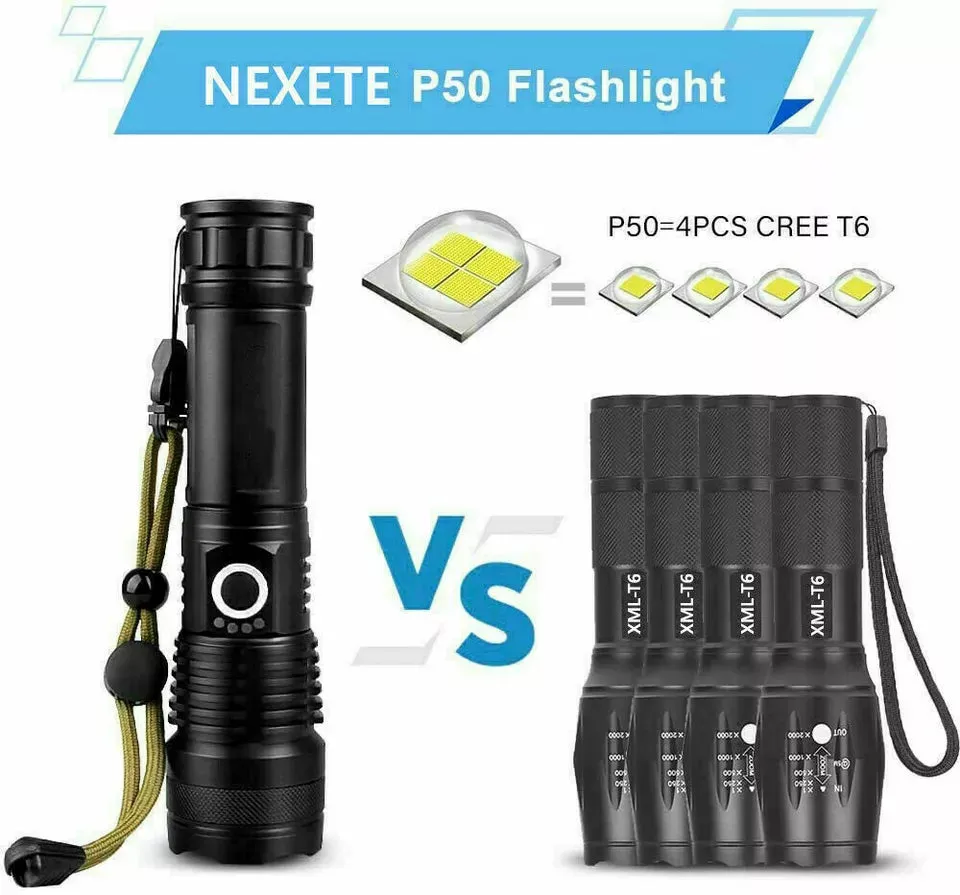 High Powered Super Bright Flashlight LED Rechargeable Torch Lamp