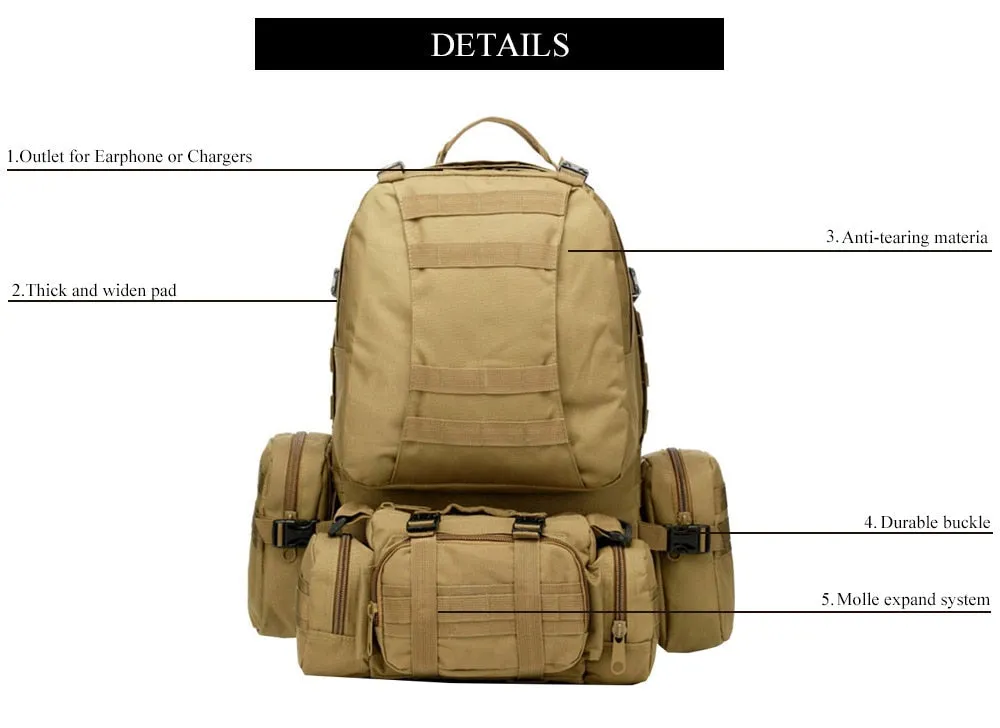 Hot-selling!Prepper 50L Bugout Tactical Bagpack Waterproof Military Molle Pouch Camping Hiking Shooting Hunting Camping