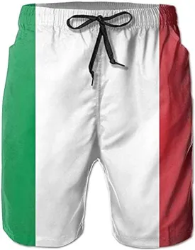 Italian Flag Print Men's Summer Swimming Short Casual Board Shorts Swimwear Swim Trunks White