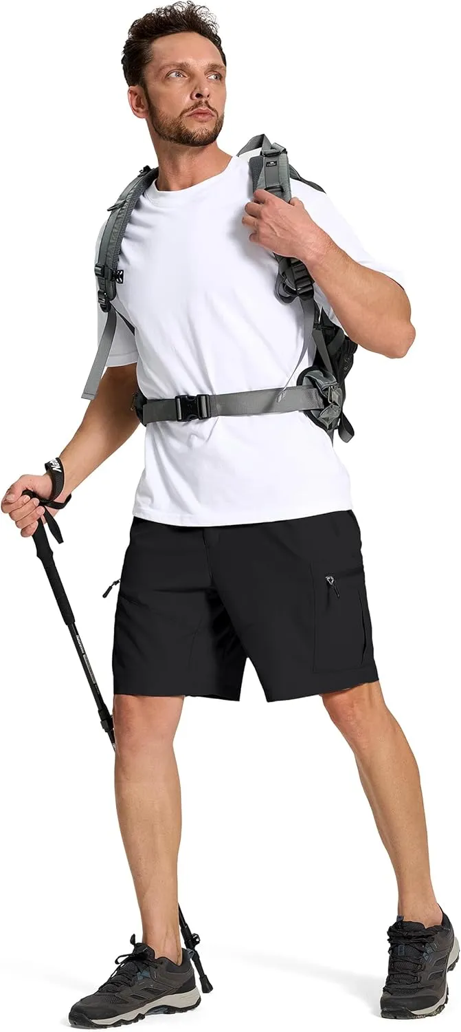 Mens Hiking Cargo Shorts with 6 Zipper Pockets 9" Quick-Dry Lightweight Short for Golf Casual Fishing