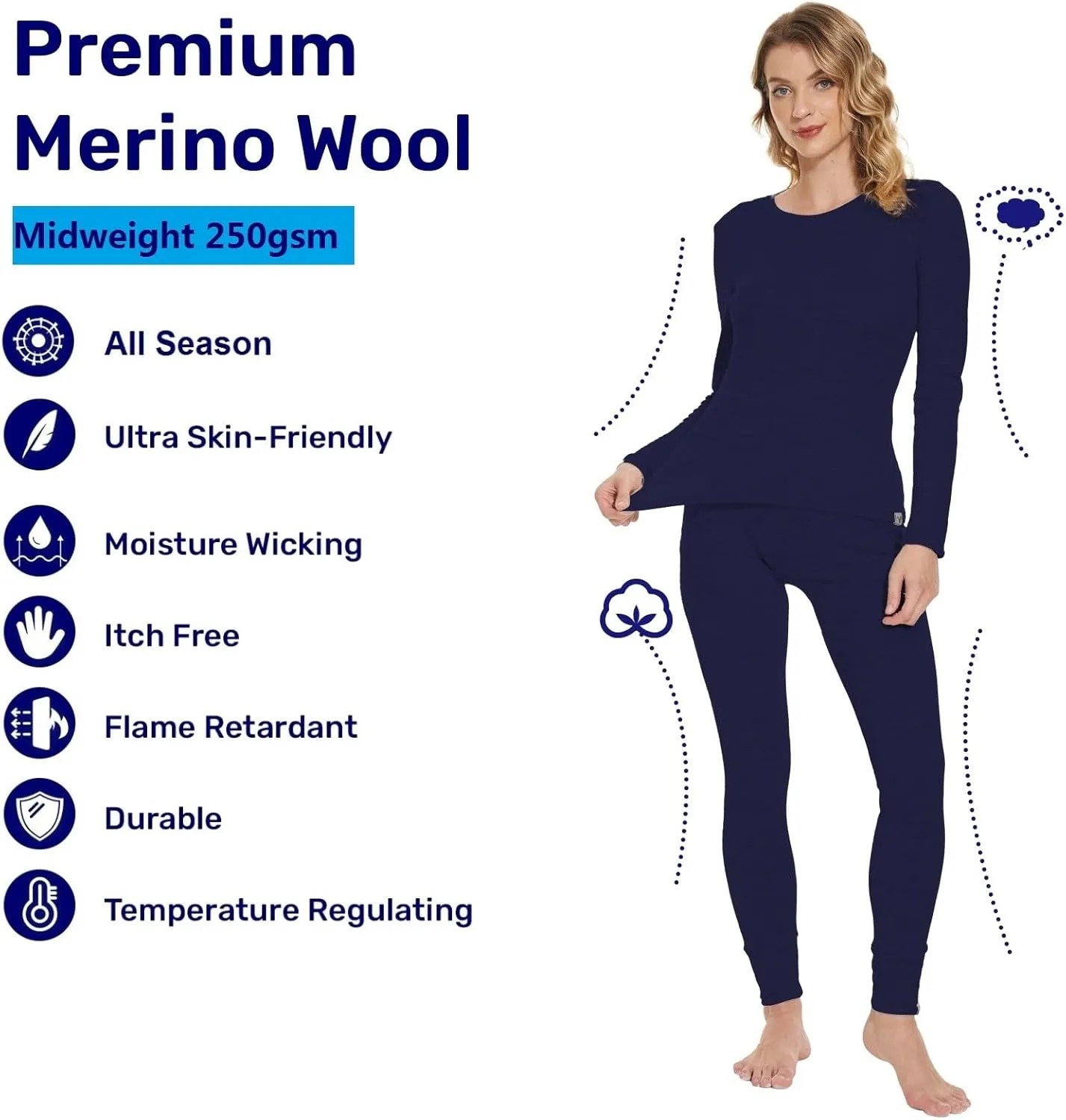MERINNOVATION Merino Wool Base Layer Women 100% Merino Wool Long Sleeve Thermal Shirts for Women for Skiing Hiking