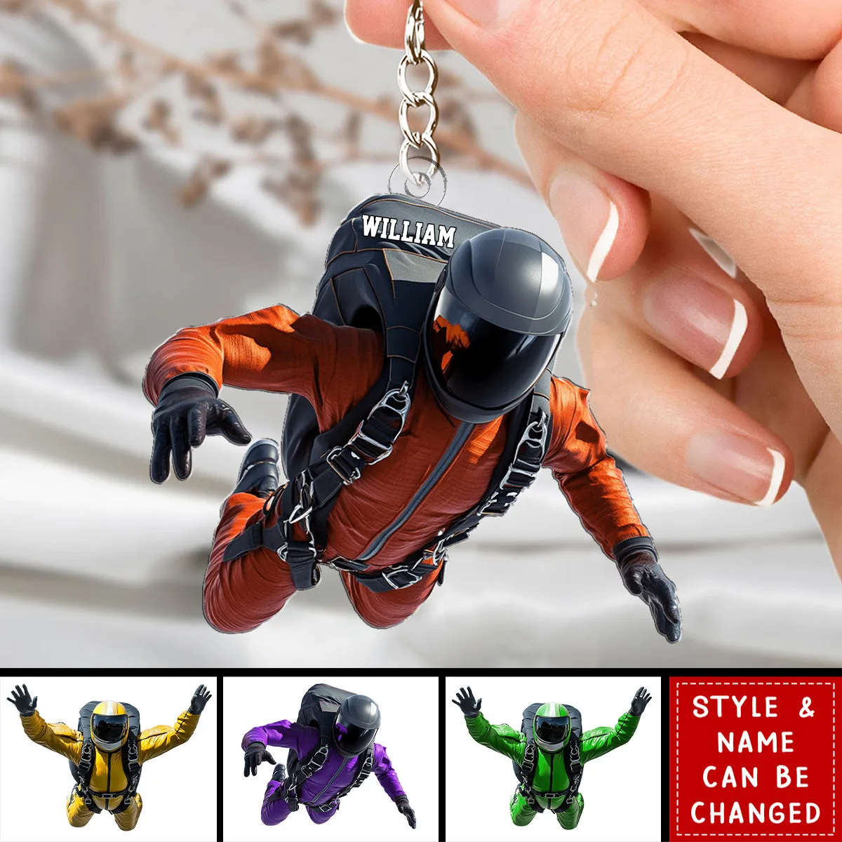 Personalized Skydiver Shaped Keychain – Gift For Paragliding, Skydiving Lovers