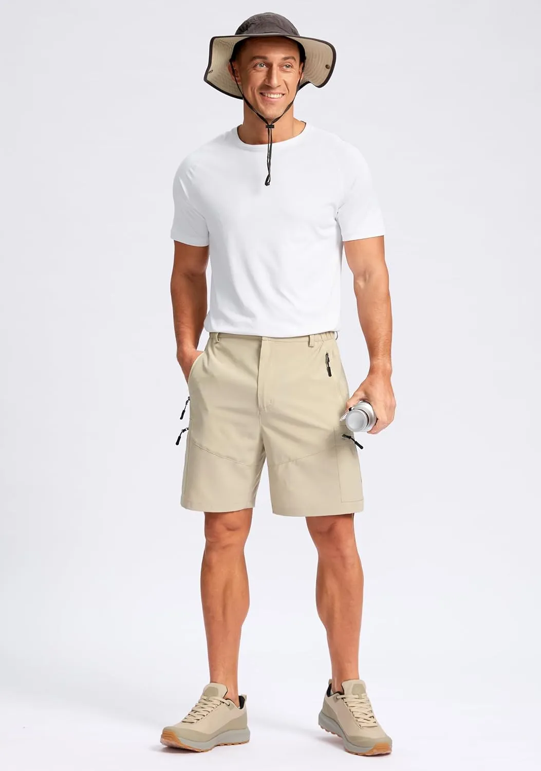 Pudolla Men's Hiking Cargo Shorts Lightweight 7" Travel Casual Shorts for Men Golf Work Outdoor with 5 Zipper Pockets