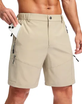 Pudolla Men's Hiking Cargo Shorts Lightweight 7" Travel Casual Shorts for Men Golf Work Outdoor with 5 Zipper Pockets