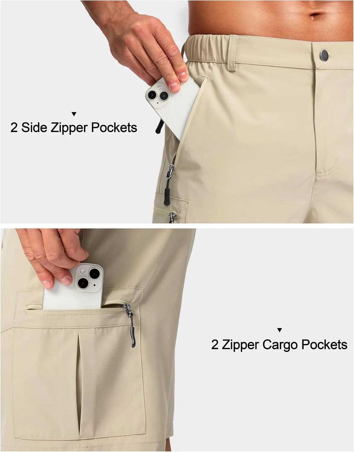 Pudolla Men's Hiking Cargo Shorts Lightweight 7" Travel Casual Shorts for Men Golf Work Outdoor with 5 Zipper Pockets