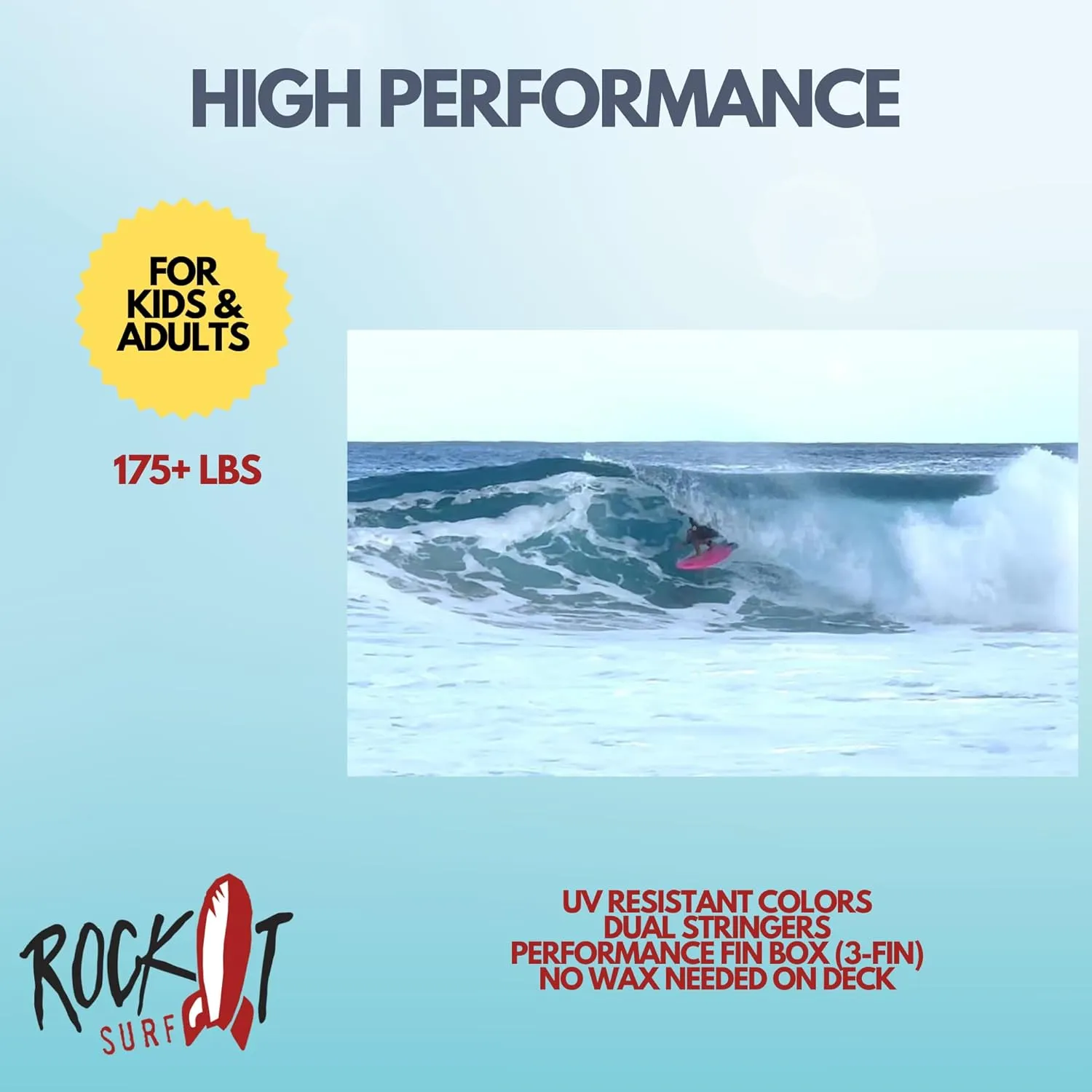 Rock-It 6' Baby Jess Surfboard Soft Top Surfboard, Kids Surfboard with Innovative Design Easy to Paddle and Maneuverable, Small Surfboard, Surfboards for Kids