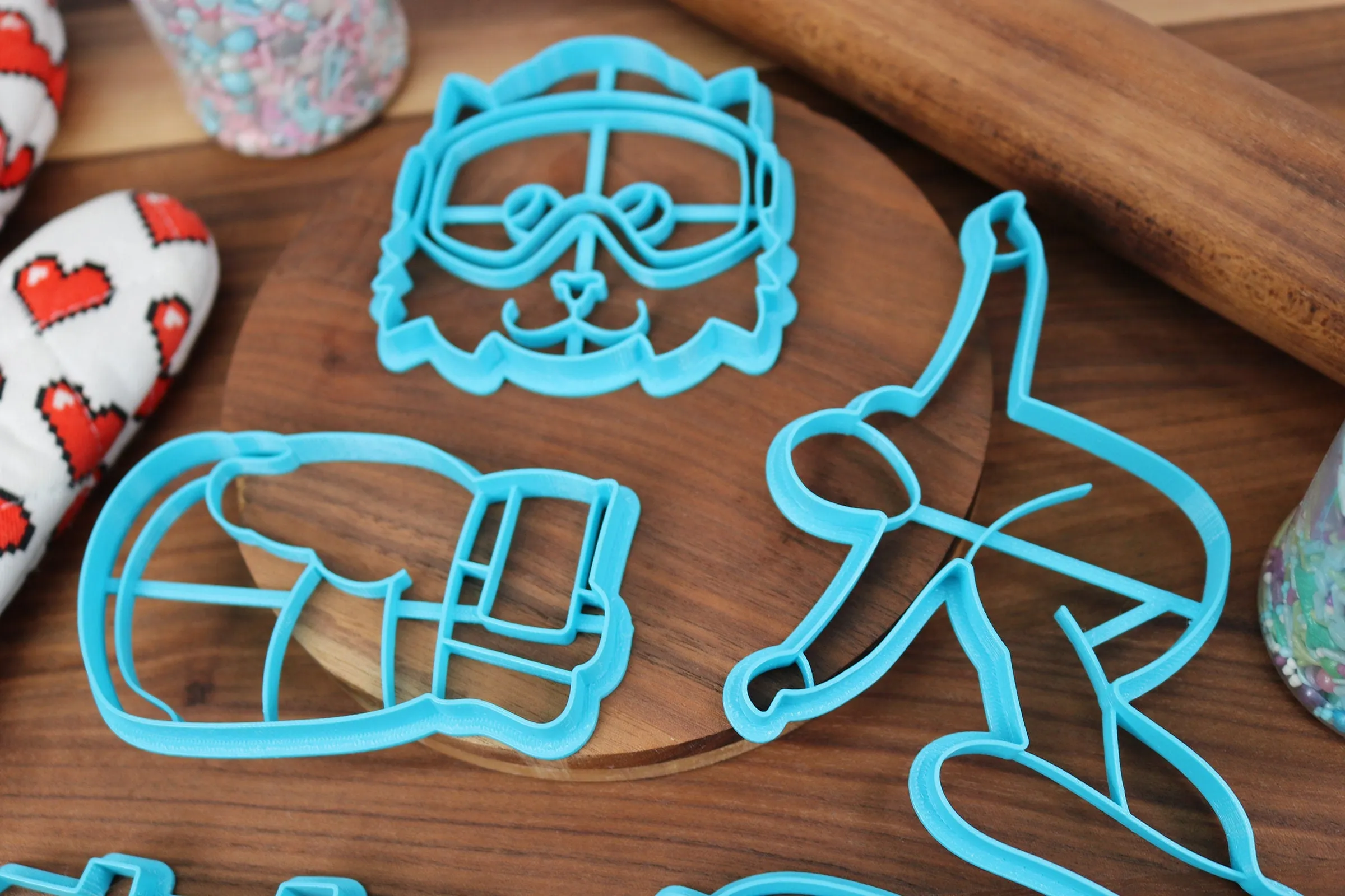 Skillful Snowboarding Cookie Cutters - Snowboard, Snowboarder Cat, Snowboarder Outline, Snowboarding Goggles, Snowboarding Mitten