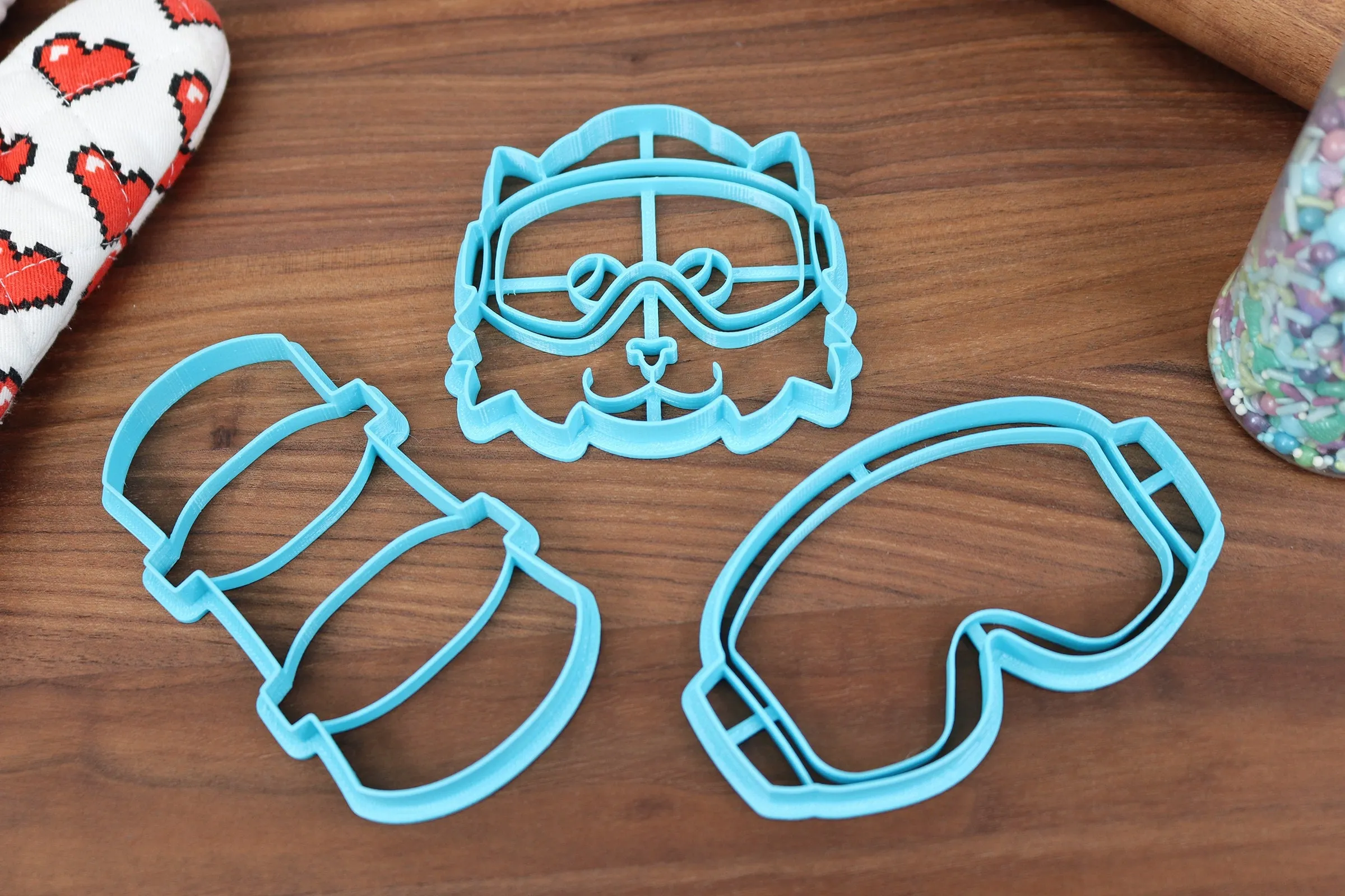 Skillful Snowboarding Cookie Cutters - Snowboard, Snowboarder Cat, Snowboarder Outline, Snowboarding Goggles, Snowboarding Mitten