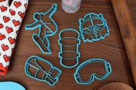 Skillful Snowboarding Cookie Cutters - Snowboard, Snowboarder Cat, Snowboarder Outline, Snowboarding Goggles, Snowboarding Mitten
