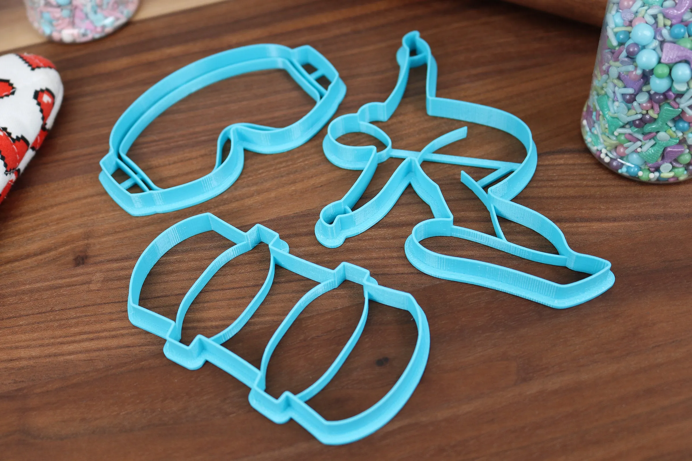 Skillful Snowboarding Cookie Cutters - Snowboard, Snowboarder Cat, Snowboarder Outline, Snowboarding Goggles, Snowboarding Mitten