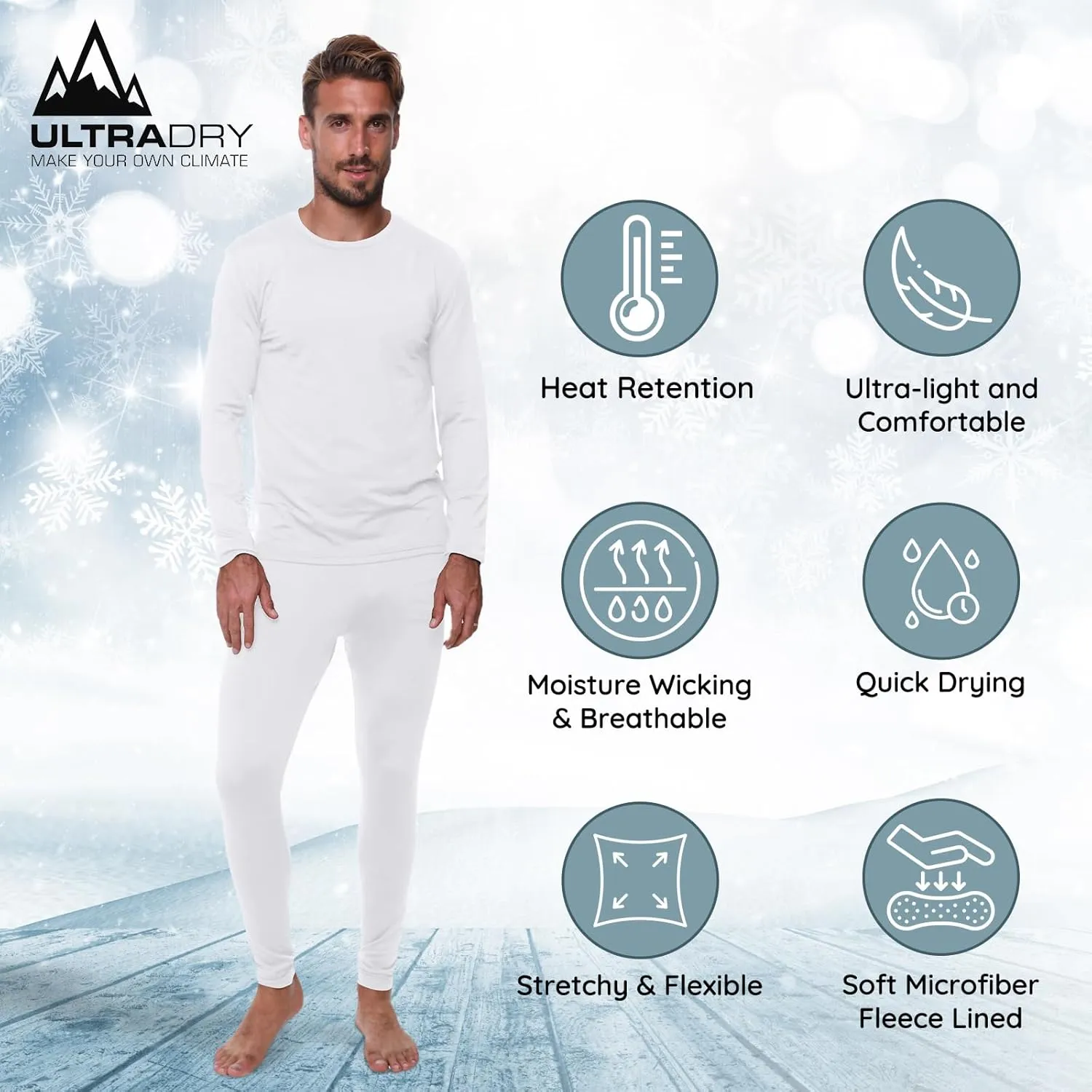 Thermal Underwear for Men Long John Set for Cold Weather Mens 2 pc Long Sleeve Shirt and Leggings Fleece Base Layer Thermals