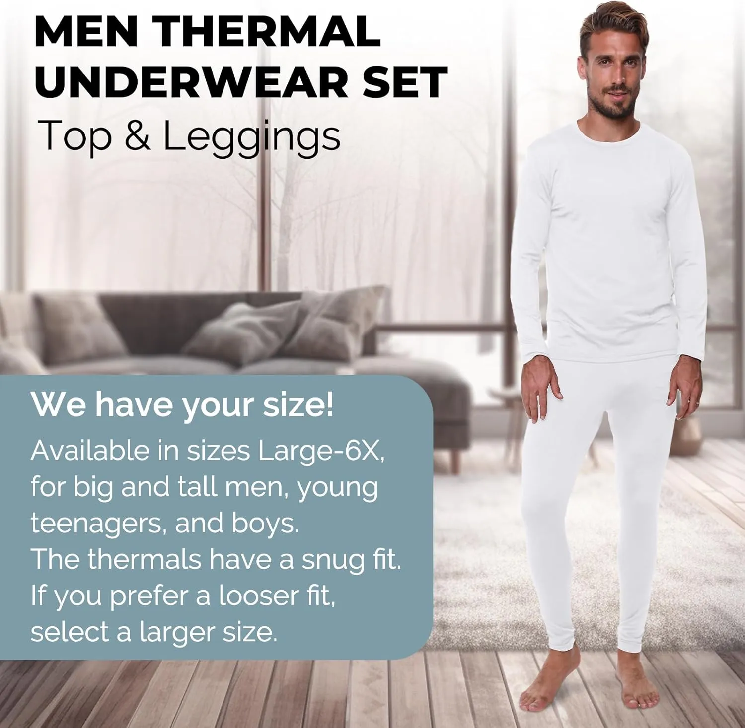Thermal Underwear for Men Long John Set for Cold Weather Mens 2 pc Long Sleeve Shirt and Leggings Fleece Base Layer Thermals