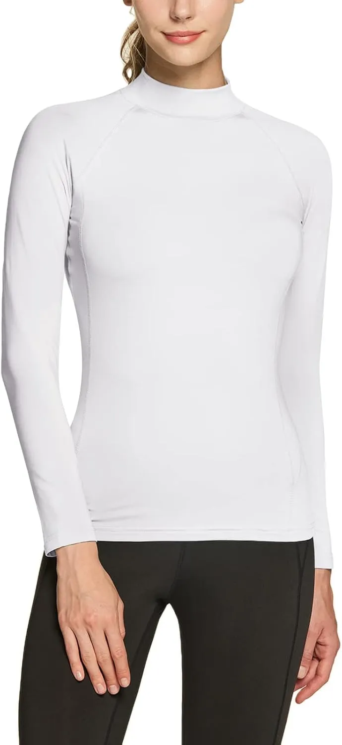 TSLA Women's Thermal Long Sleeve Tops, Mock Turtle & Crew Neck Shirts, Fleece Lined Compression Base Layer