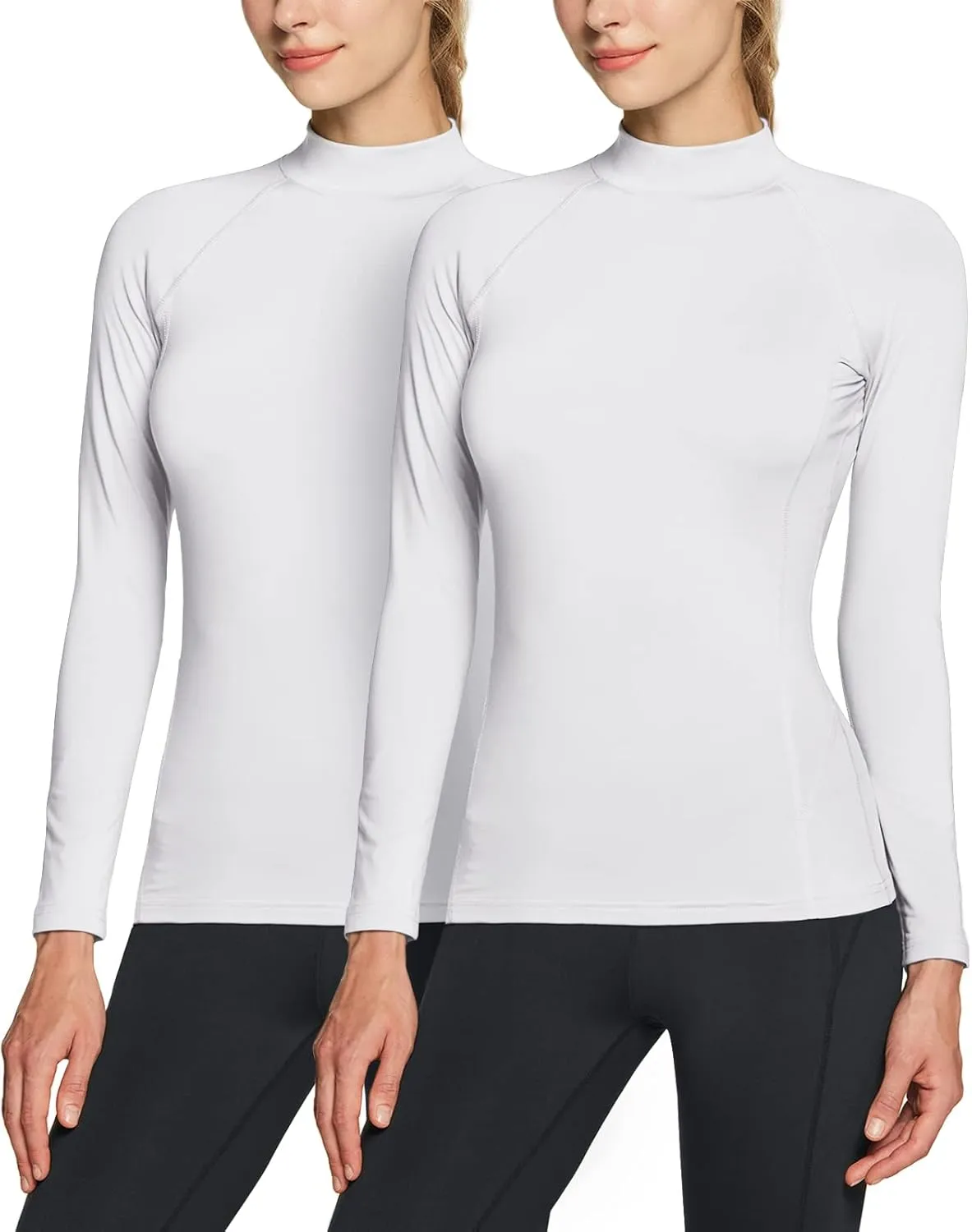 TSLA Women's Thermal Long Sleeve Tops, Mock Turtle & Crew Neck Shirts, Fleece Lined Compression Base Layer
