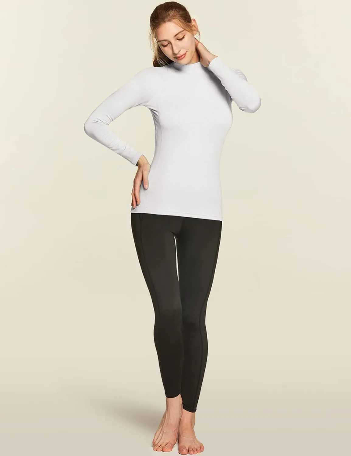 TSLA Women's Thermal Long Sleeve Tops, Mock Turtle & Crew Neck Shirts, Fleece Lined Compression Base Layer