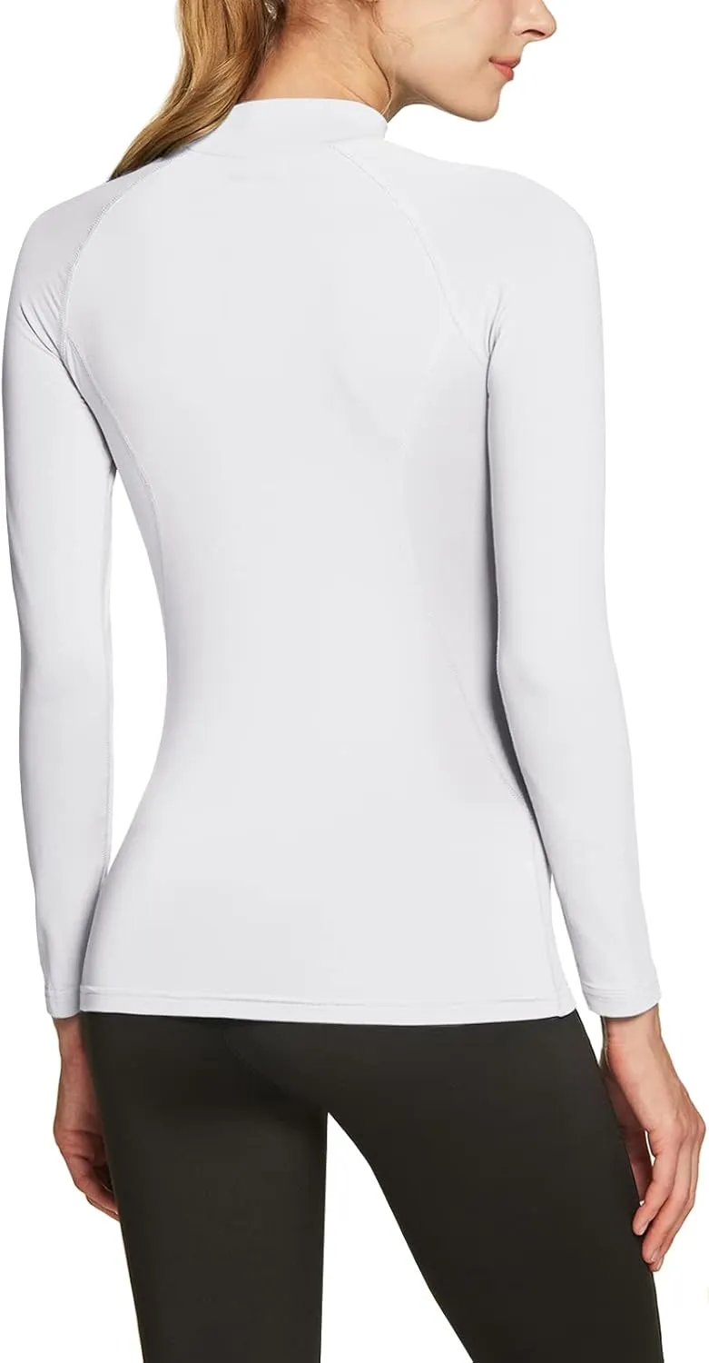 TSLA Women's Thermal Long Sleeve Tops, Mock Turtle & Crew Neck Shirts, Fleece Lined Compression Base Layer