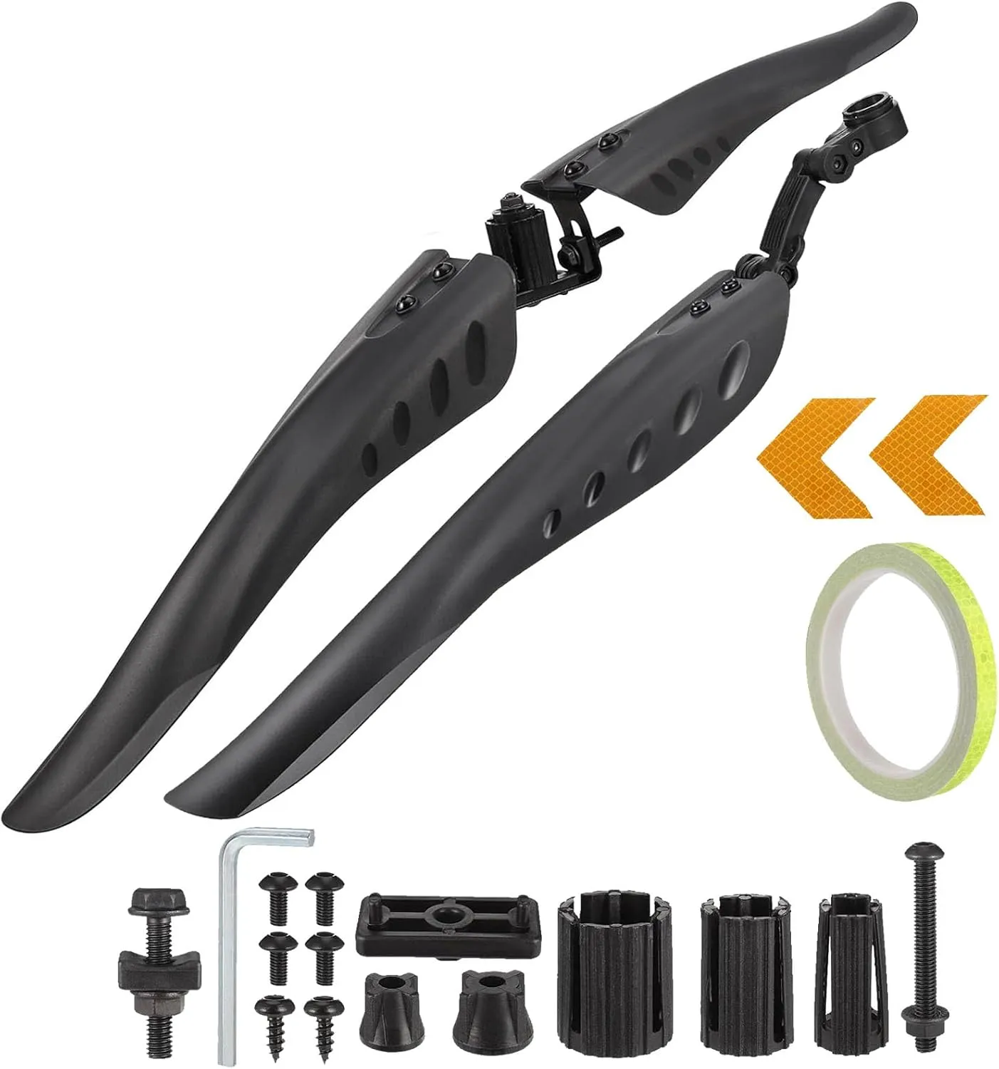TuTuYa Bike Fender Set, Adjustable Bicycle Mudguards with 2 Arrow Reflective Stickers and 1 Reflective Tape, for 24-29 inch Bikes, Universal Front and Rear Tire Mud Guard for Most of Popular Bicycles