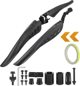 TuTuYa Bike Fender Set, Adjustable Bicycle Mudguards with 2 Arrow Reflective Stickers and 1 Reflective Tape, for 24-29 inch Bikes, Universal Front and Rear Tire Mud Guard for Most of Popular Bicycles