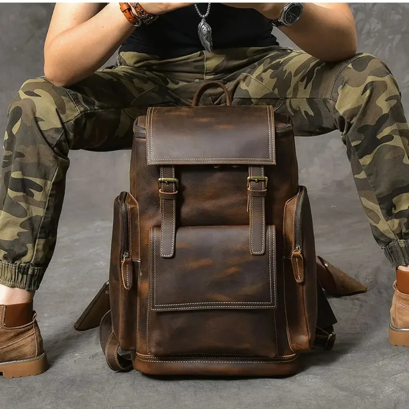 VintageTrail Leather Hiking Backpack