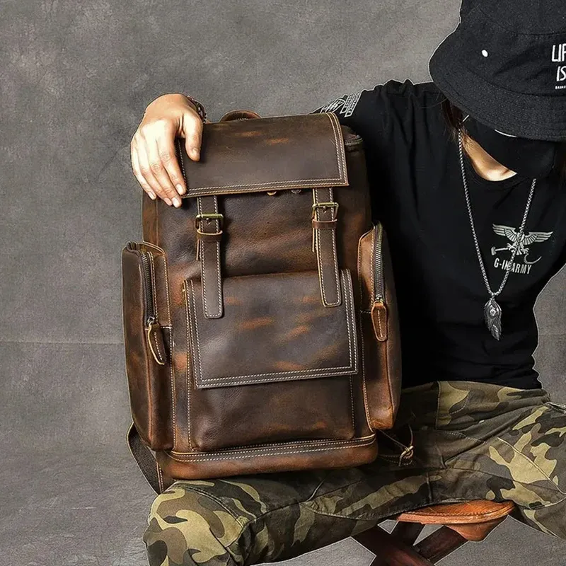 VintageTrail Leather Hiking Backpack