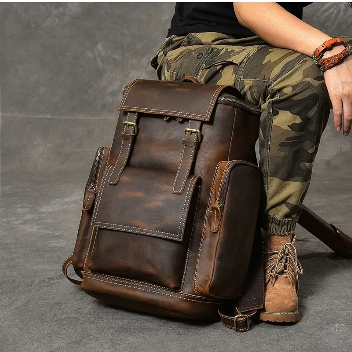 VintageTrail Leather Hiking Backpack