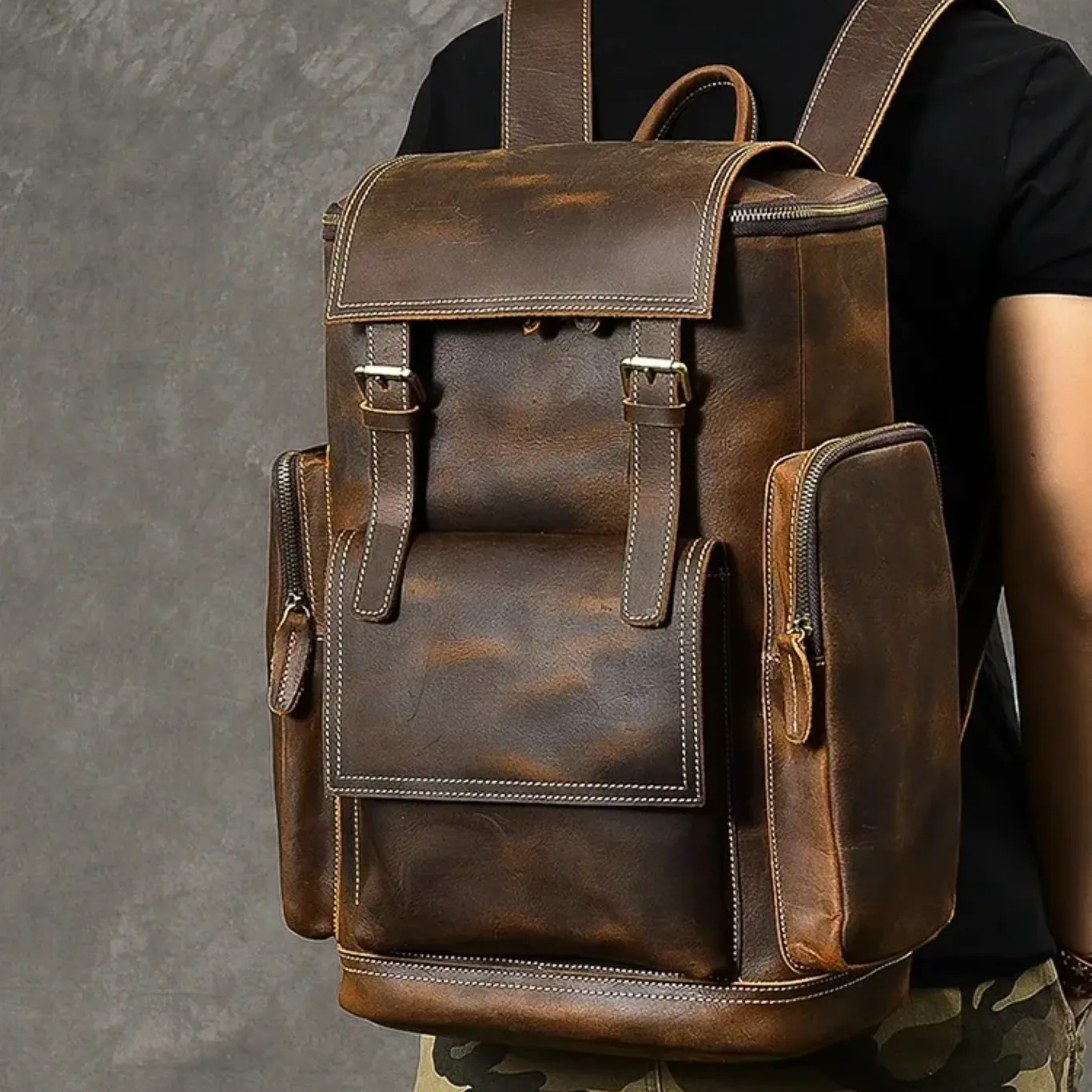 VintageTrail Leather Hiking Backpack