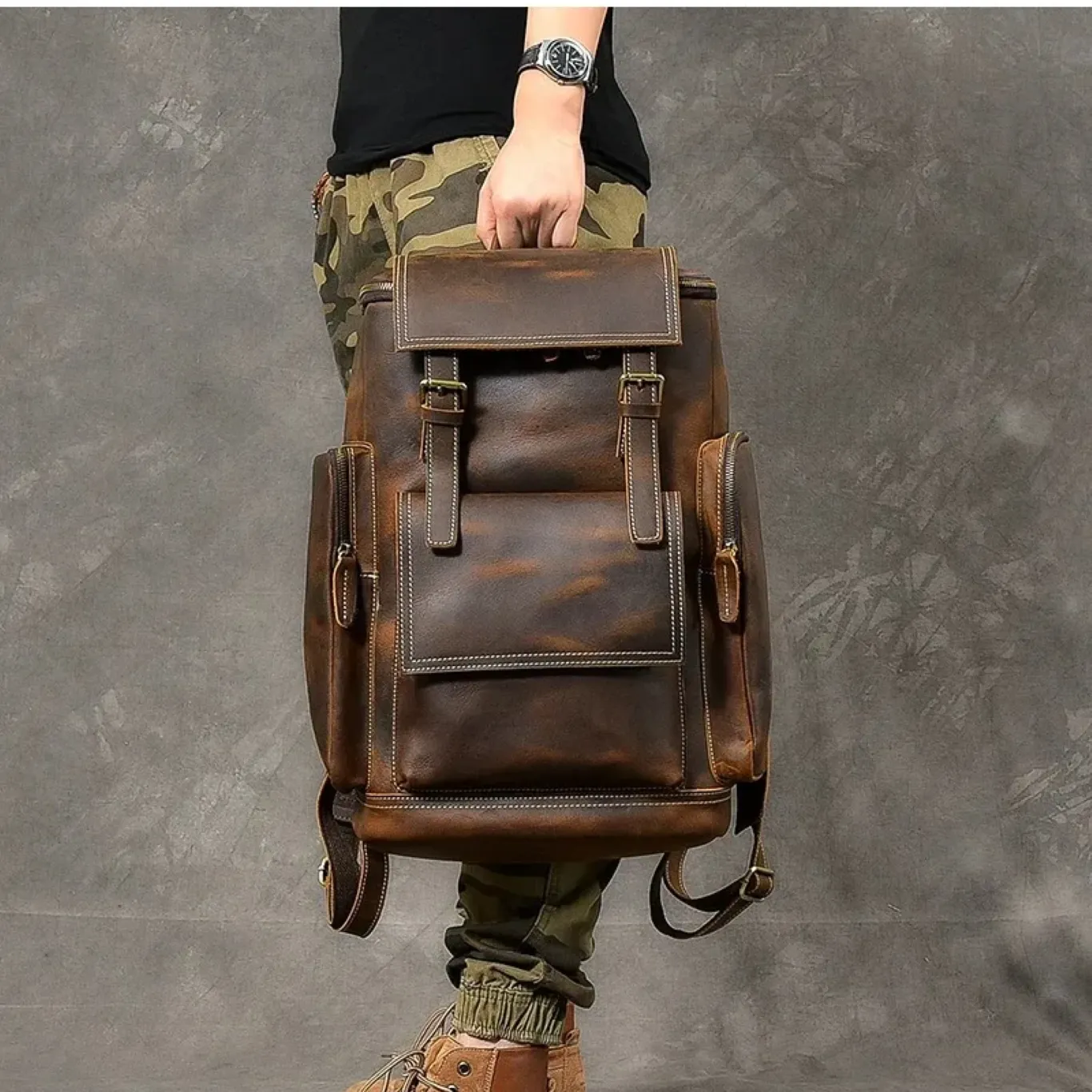 VintageTrail Leather Hiking Backpack