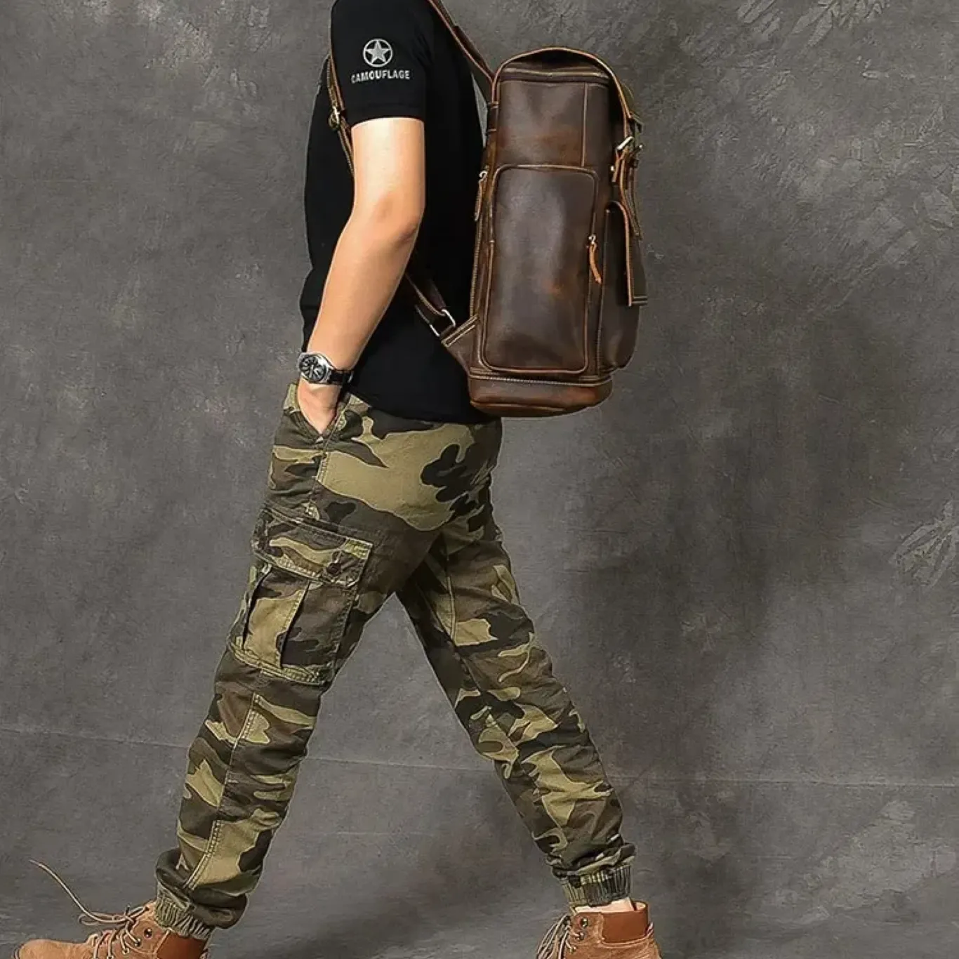 VintageTrail Leather Hiking Backpack